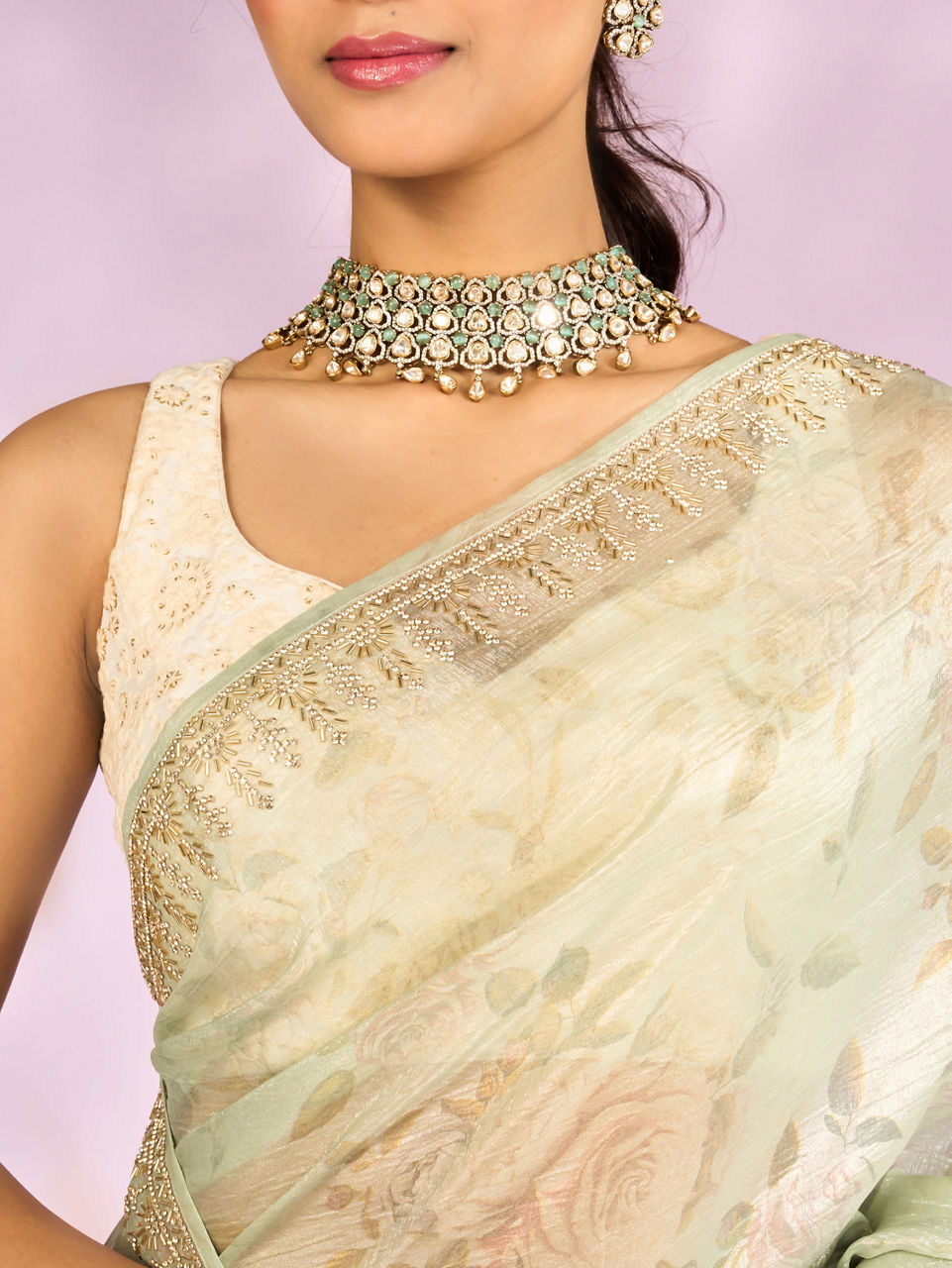 Mohey Women Pista Green Organza Saree