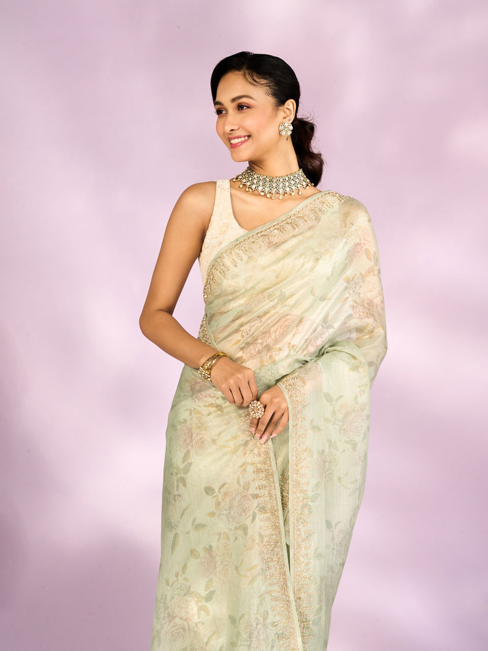 Mohey Women Pista Green Organza Saree