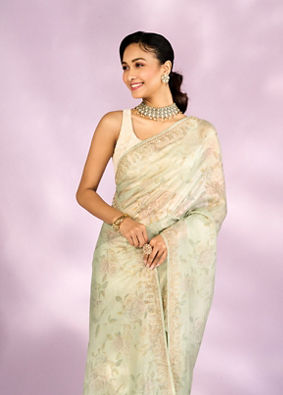 Mohey Women Pista Green Organza Saree