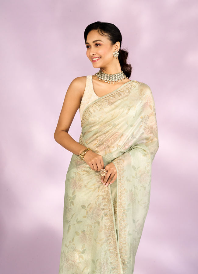 Mohey Women Pista Green Organza Saree