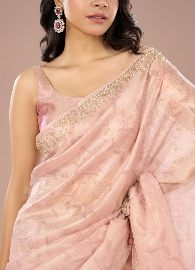 Mohey Women Peach Organza Festive Saree