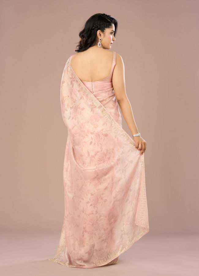 Mohey Women Peach Organza Festive Saree