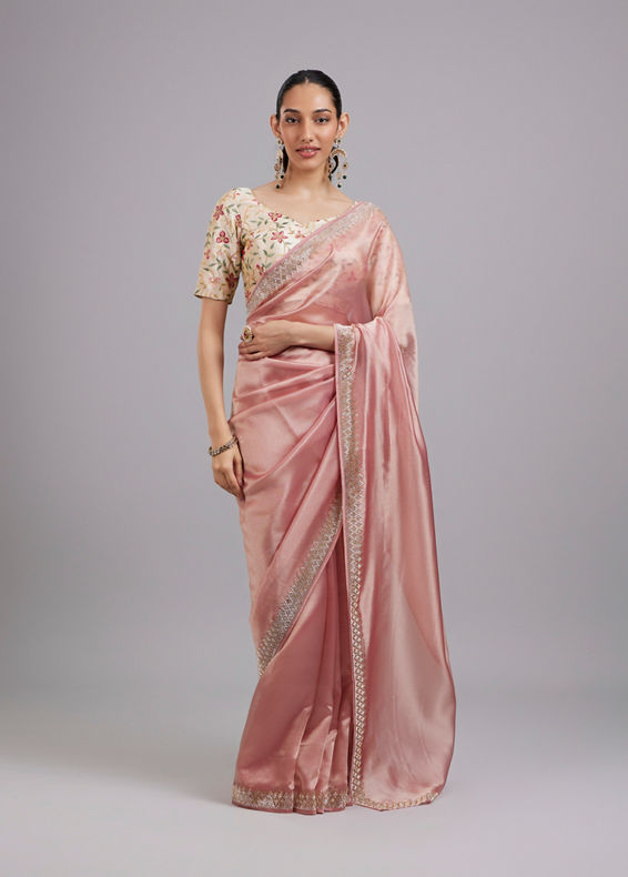 Mohey Women Dusty Pink Organza Saree