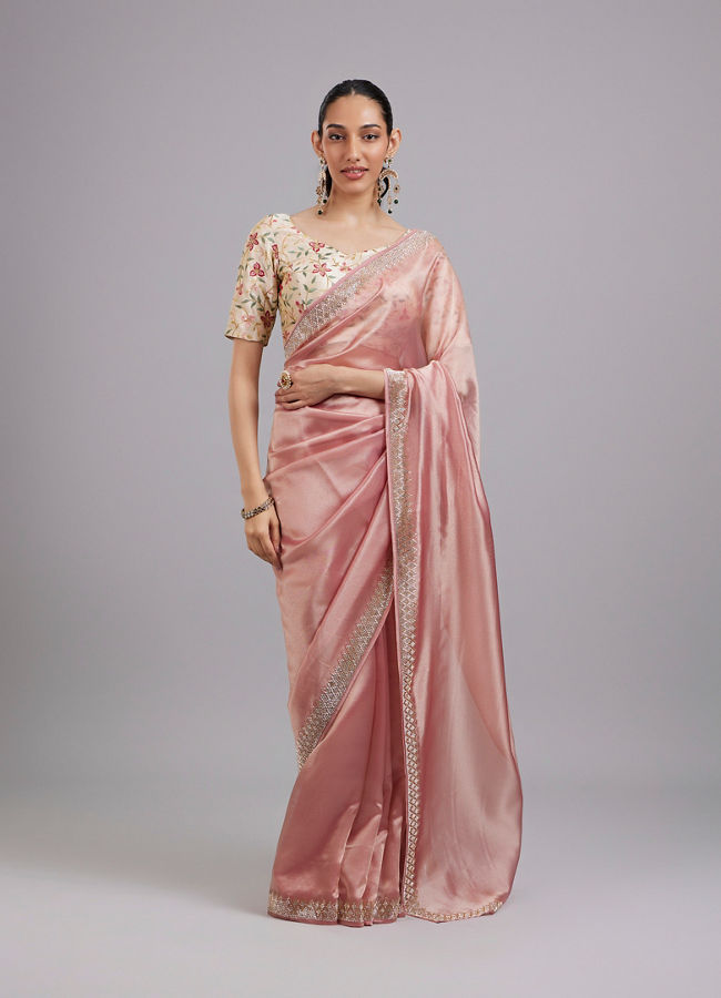 Mohey Women Dusty Pink Organza Saree