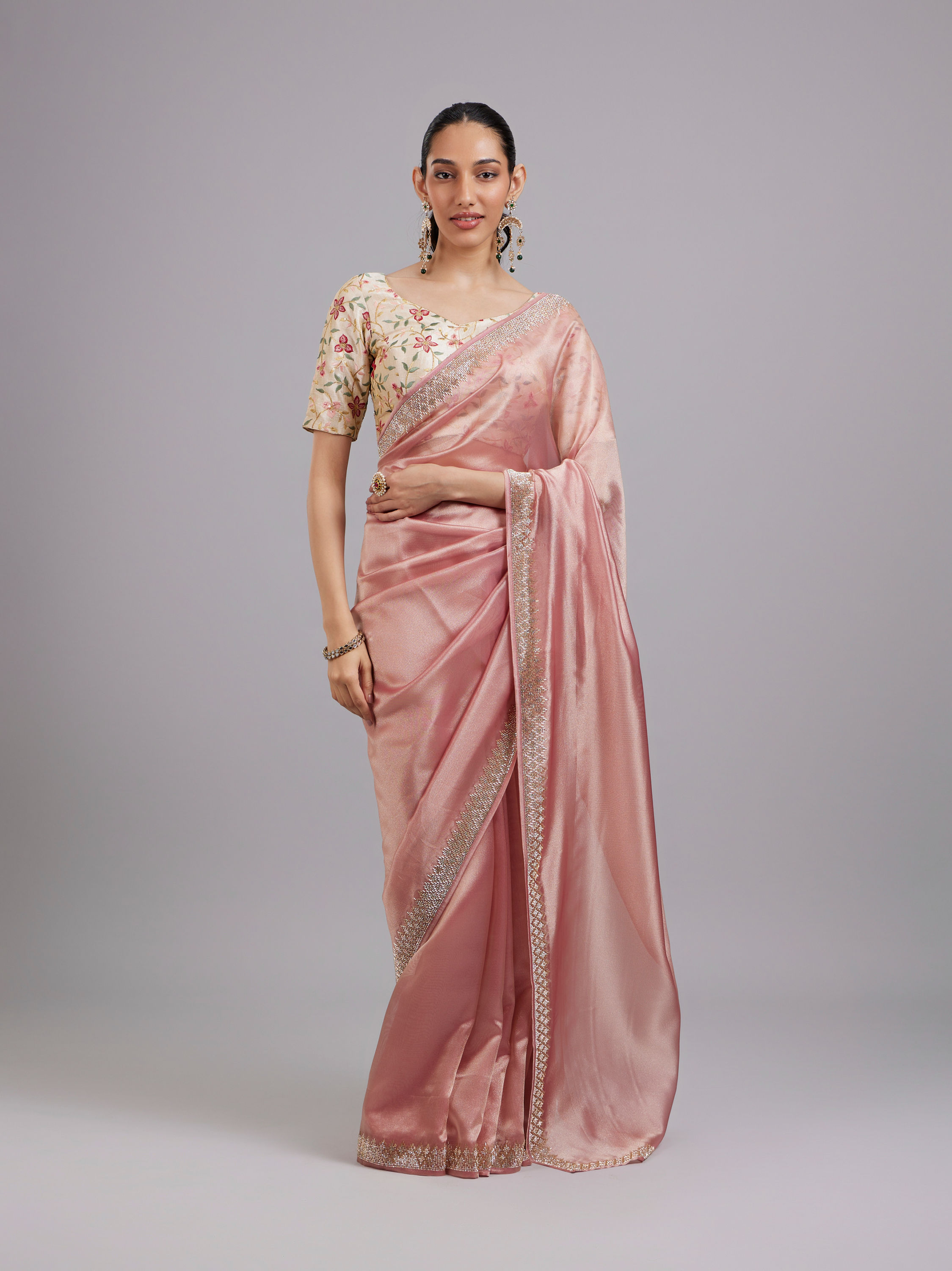 Mohey Women Dusty Pink Organza Saree