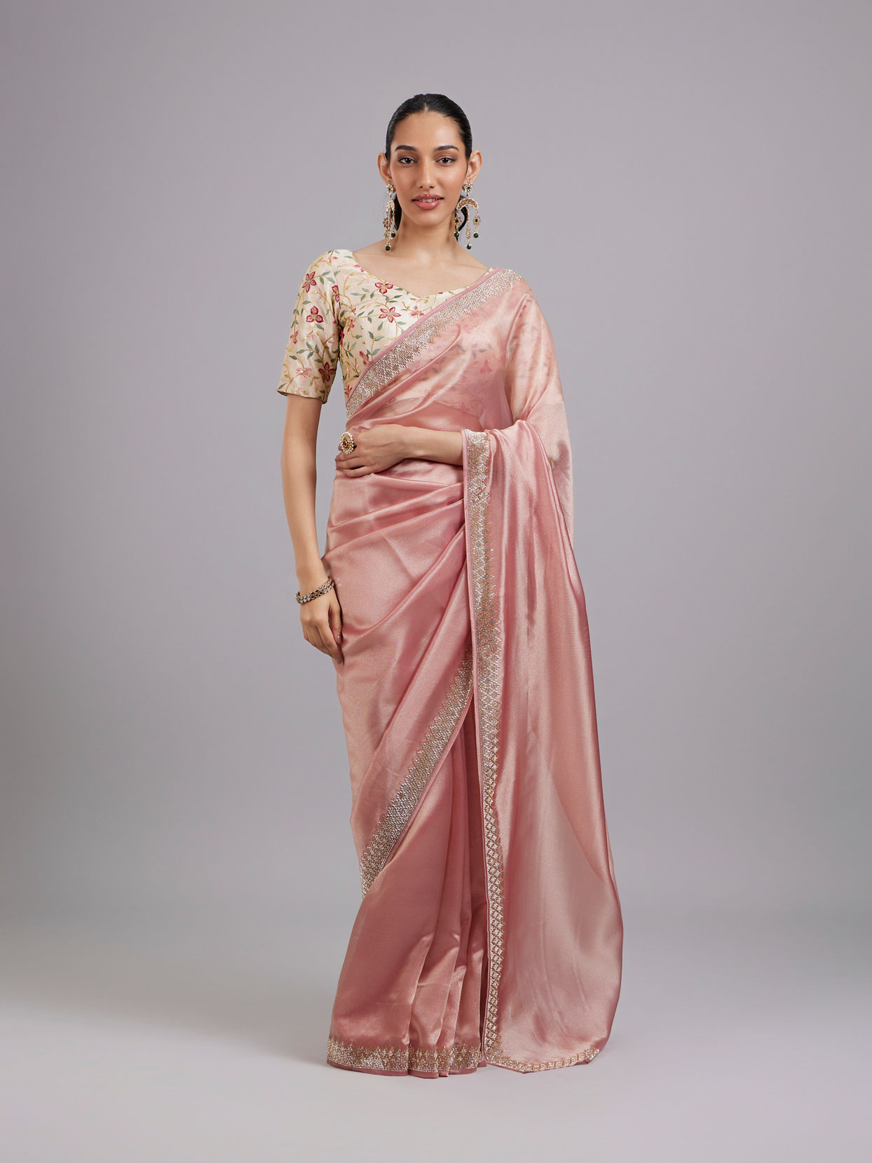 Mohey Women Dusty Pink Organza Saree