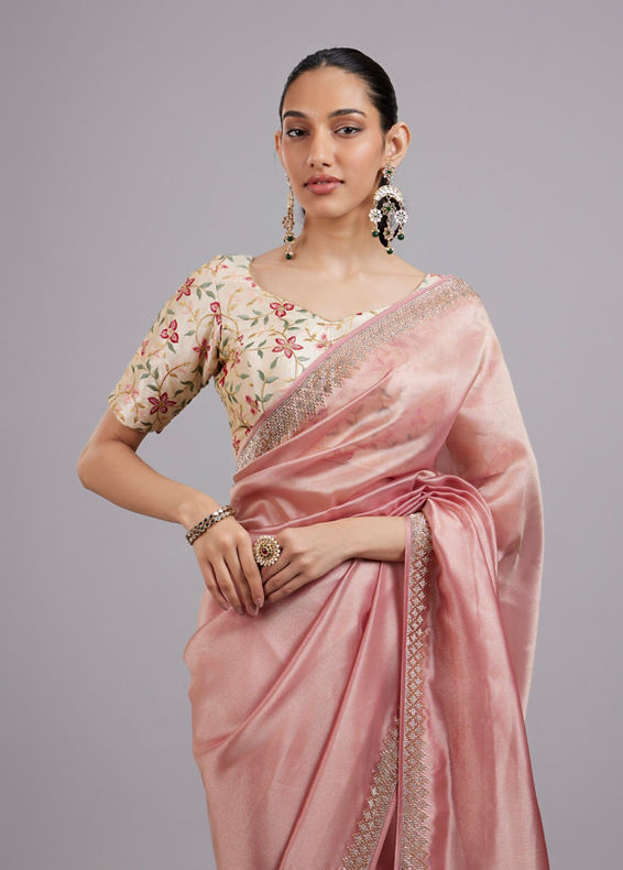 Mohey Women Dusty Pink Organza Saree