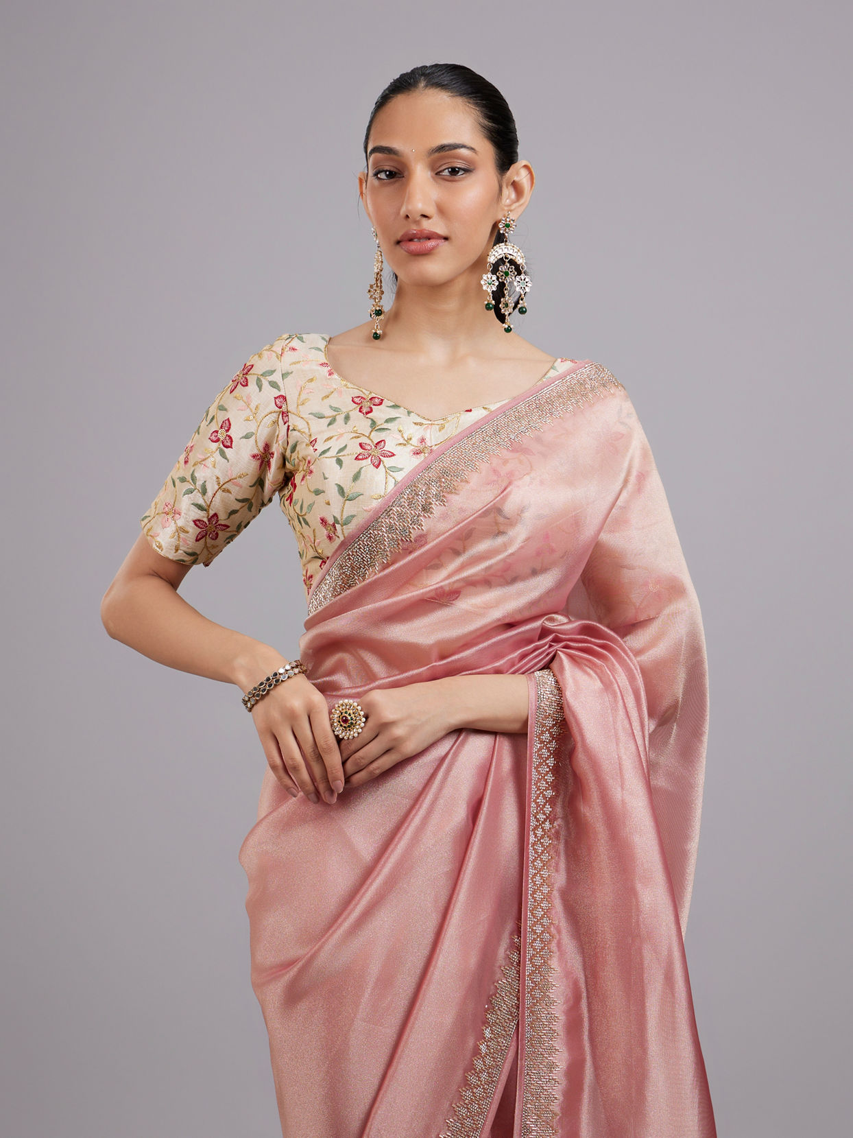 Mohey Women Dusty Pink Organza Saree