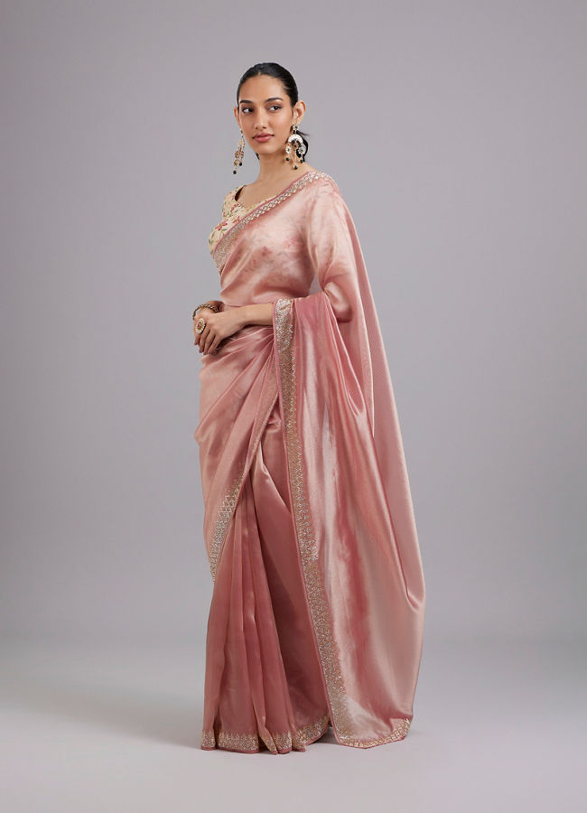 Mohey Women Dusty Pink Organza Saree