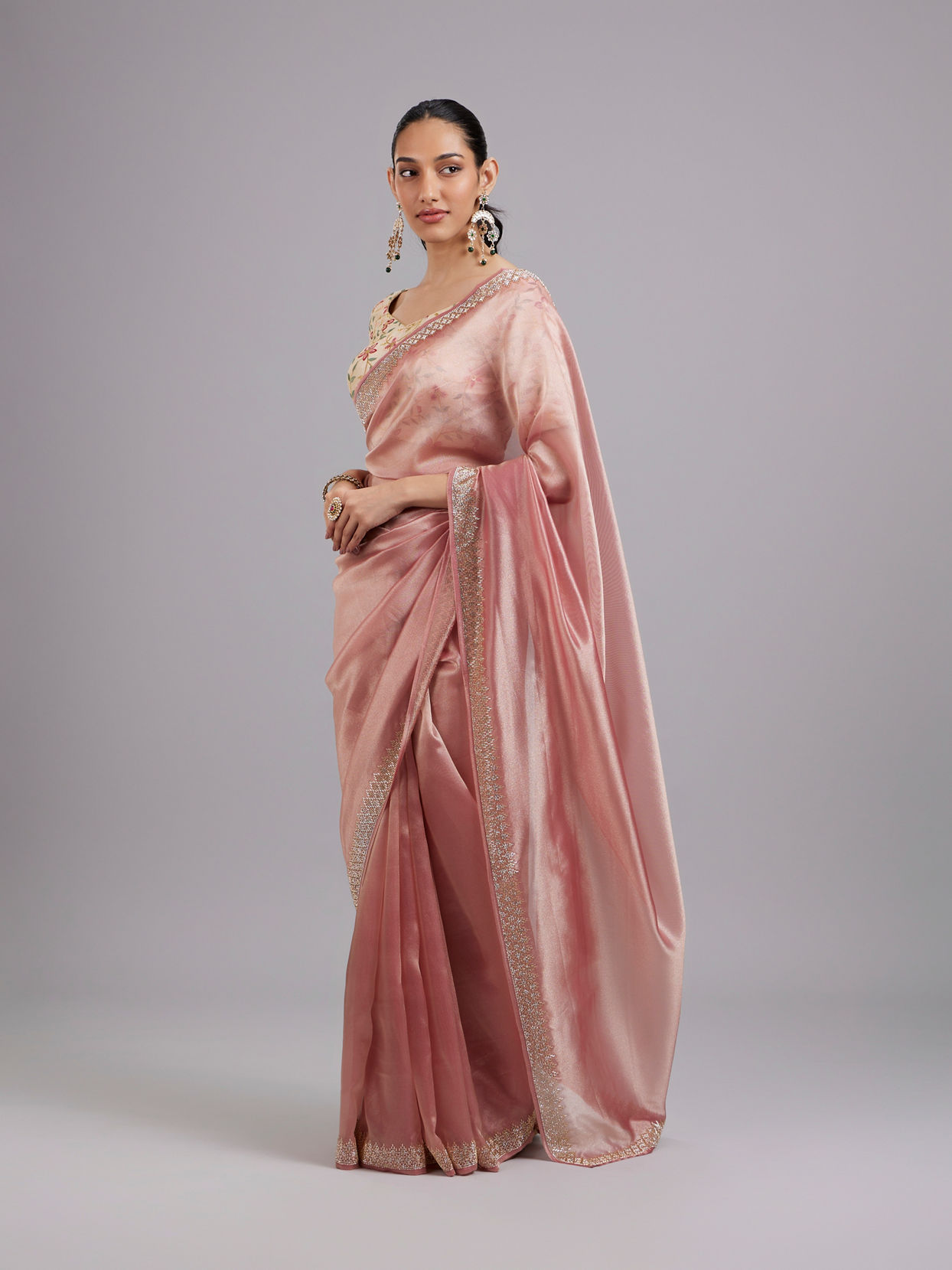 Mohey Women Dusty Pink Organza Saree