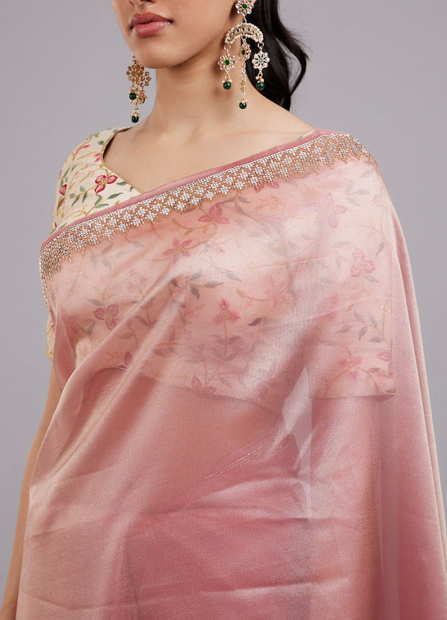 Mohey Women Dusty Pink Organza Saree