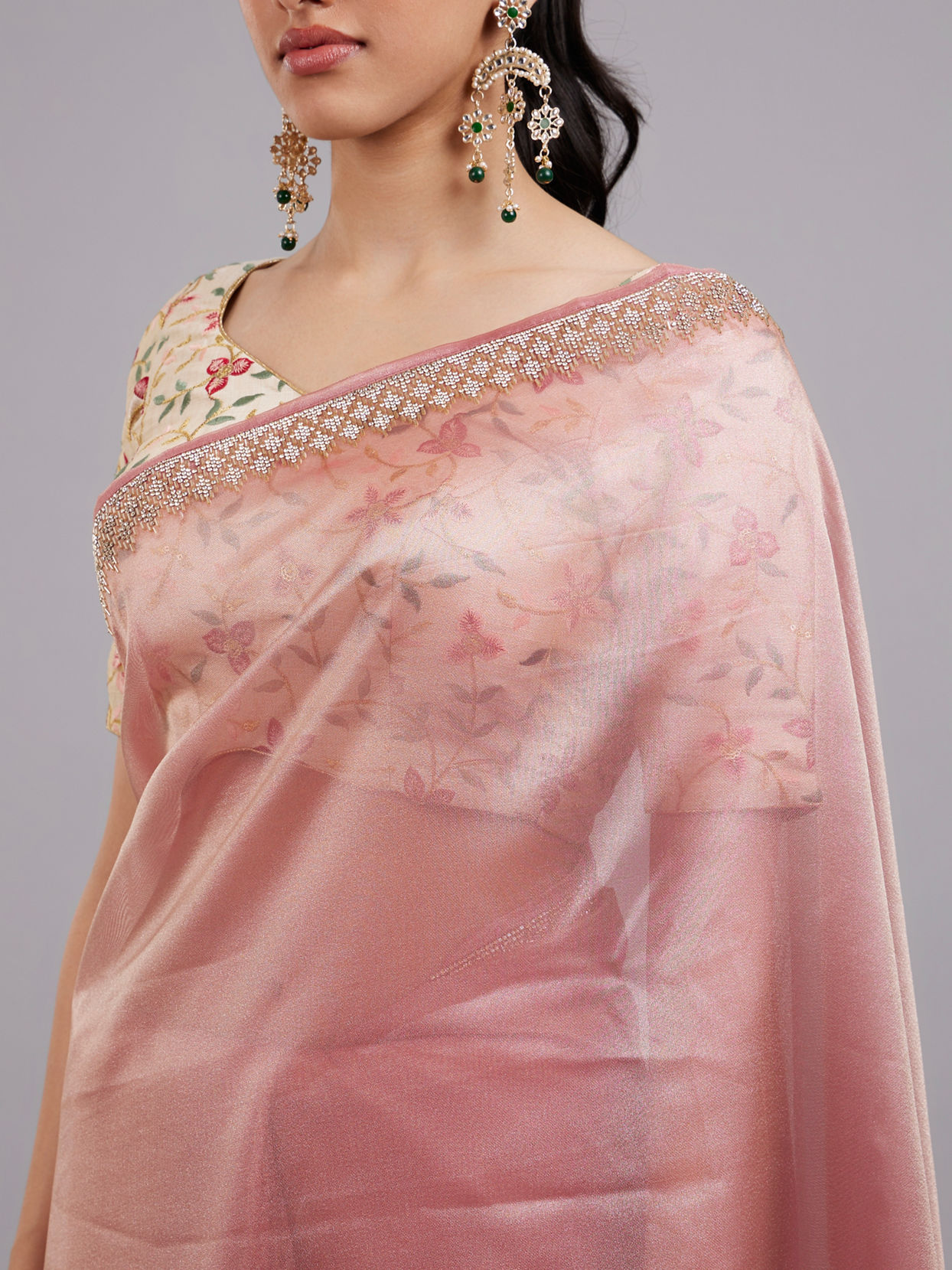 Mohey Women Dusty Pink Organza Saree