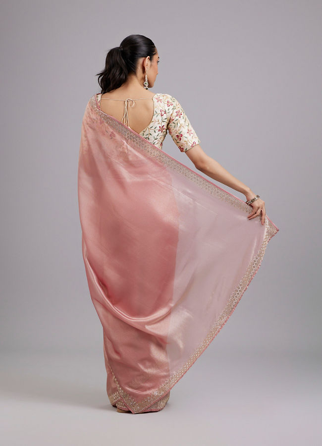 Mohey Women Dusty Pink Organza Saree