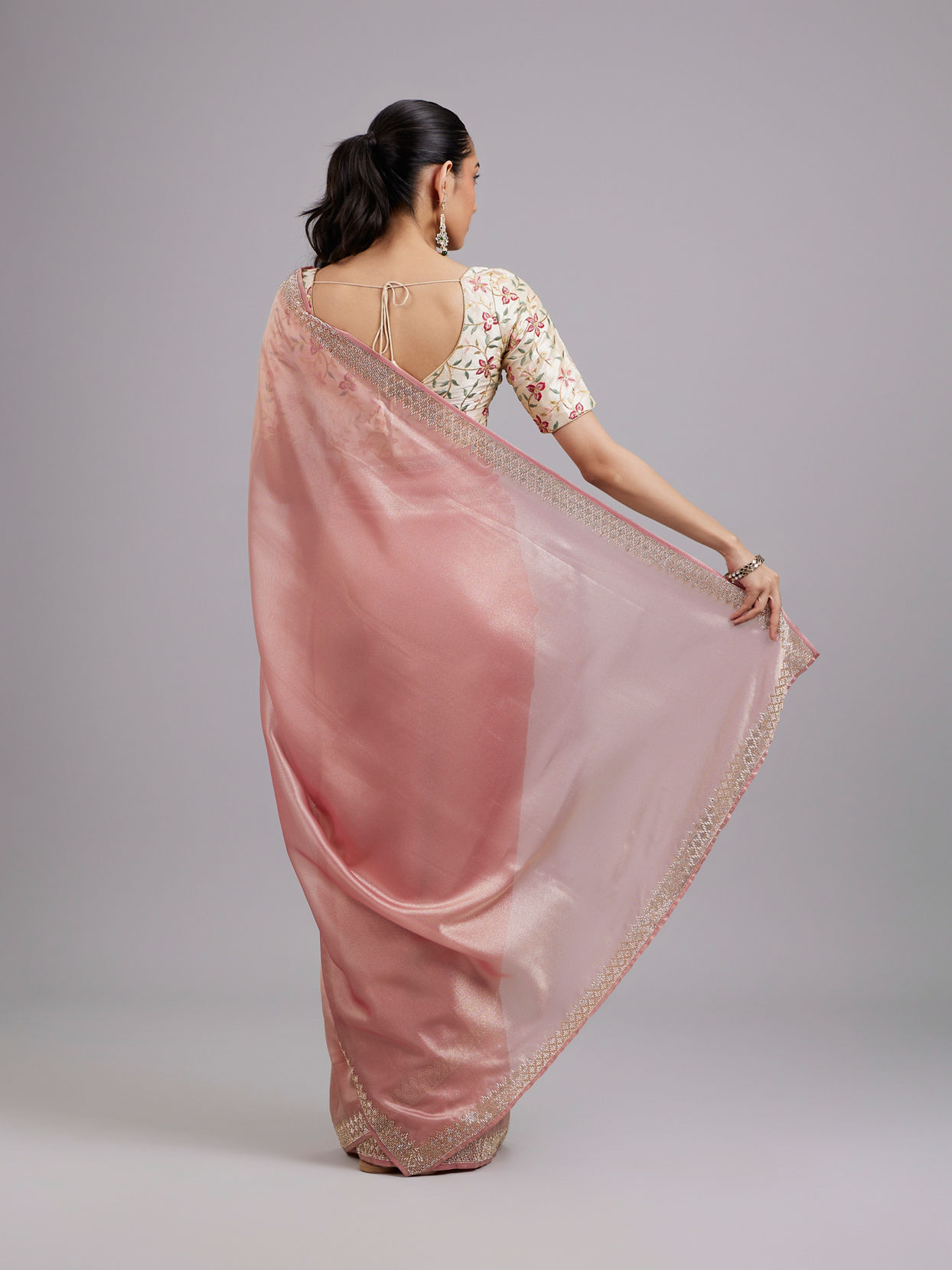 Mohey Women Dusty Pink Organza Saree