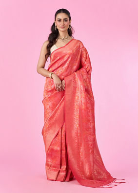 Mohey Women Orange Elegance Banarasi Saree