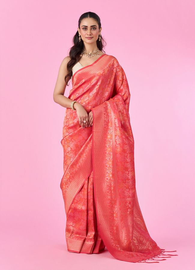 Mohey Women Orange Elegance Banarasi Saree