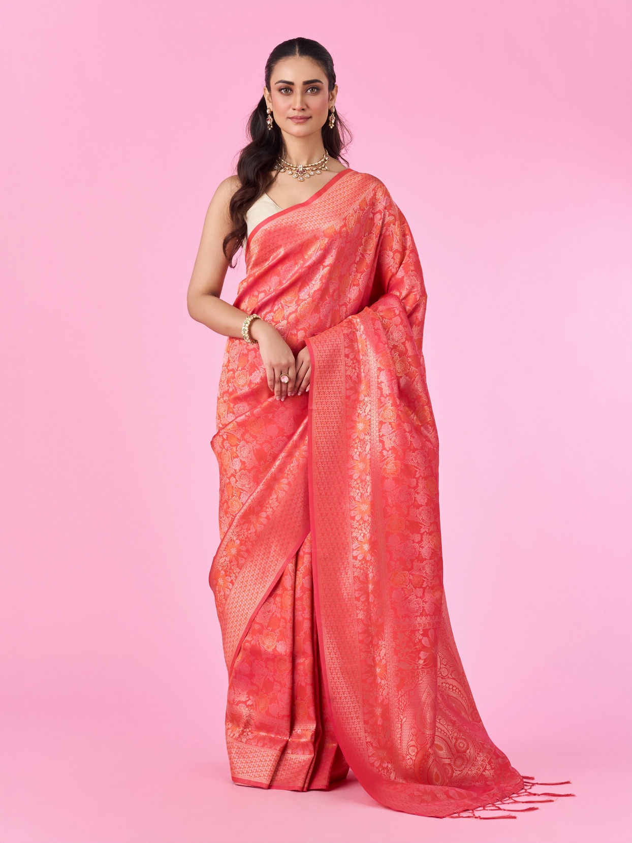 Mohey Women Orange Elegance Banarasi Saree