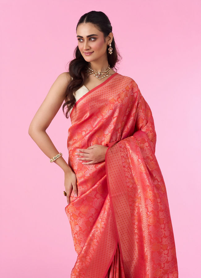 Mohey Women Orange Elegance Banarasi Saree