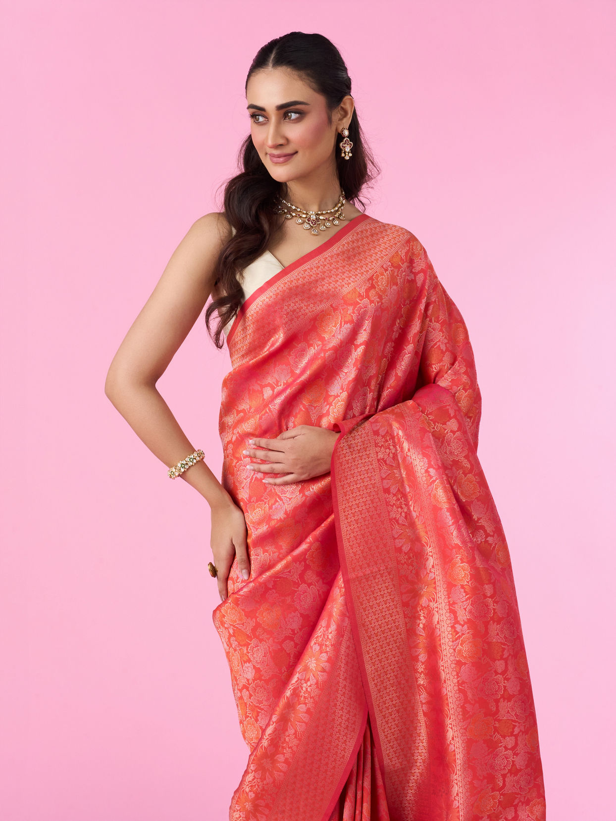 Mohey Women Orange Elegance Banarasi Saree