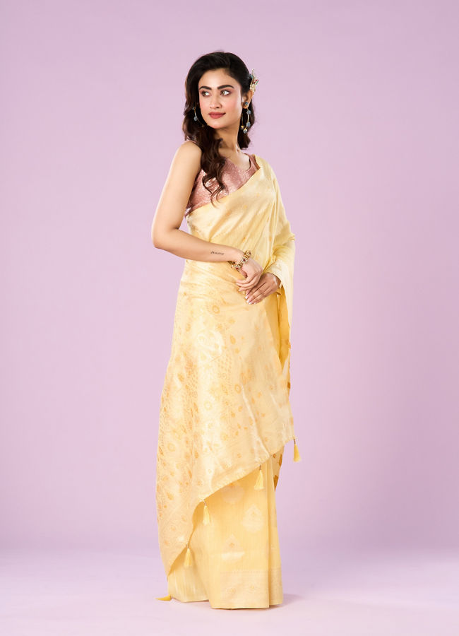 Mohey Women Glistening Light Yellow Saree