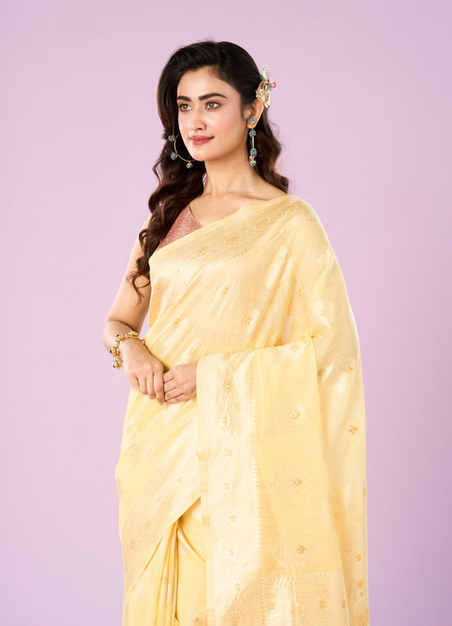Mohey Women Glistening Light Yellow Saree