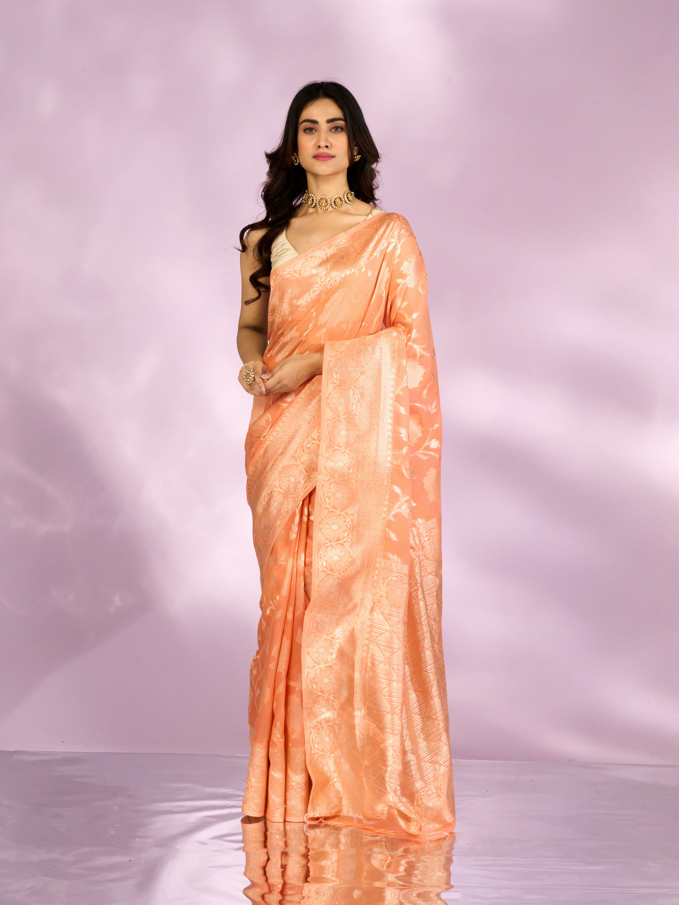 Mohey Women Celestial Orange Charm Saree