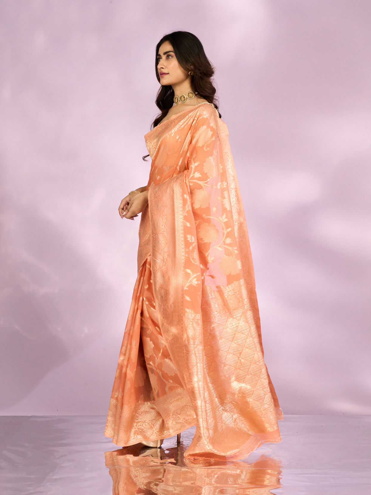 Mohey Women Celestial Orange Charm Saree