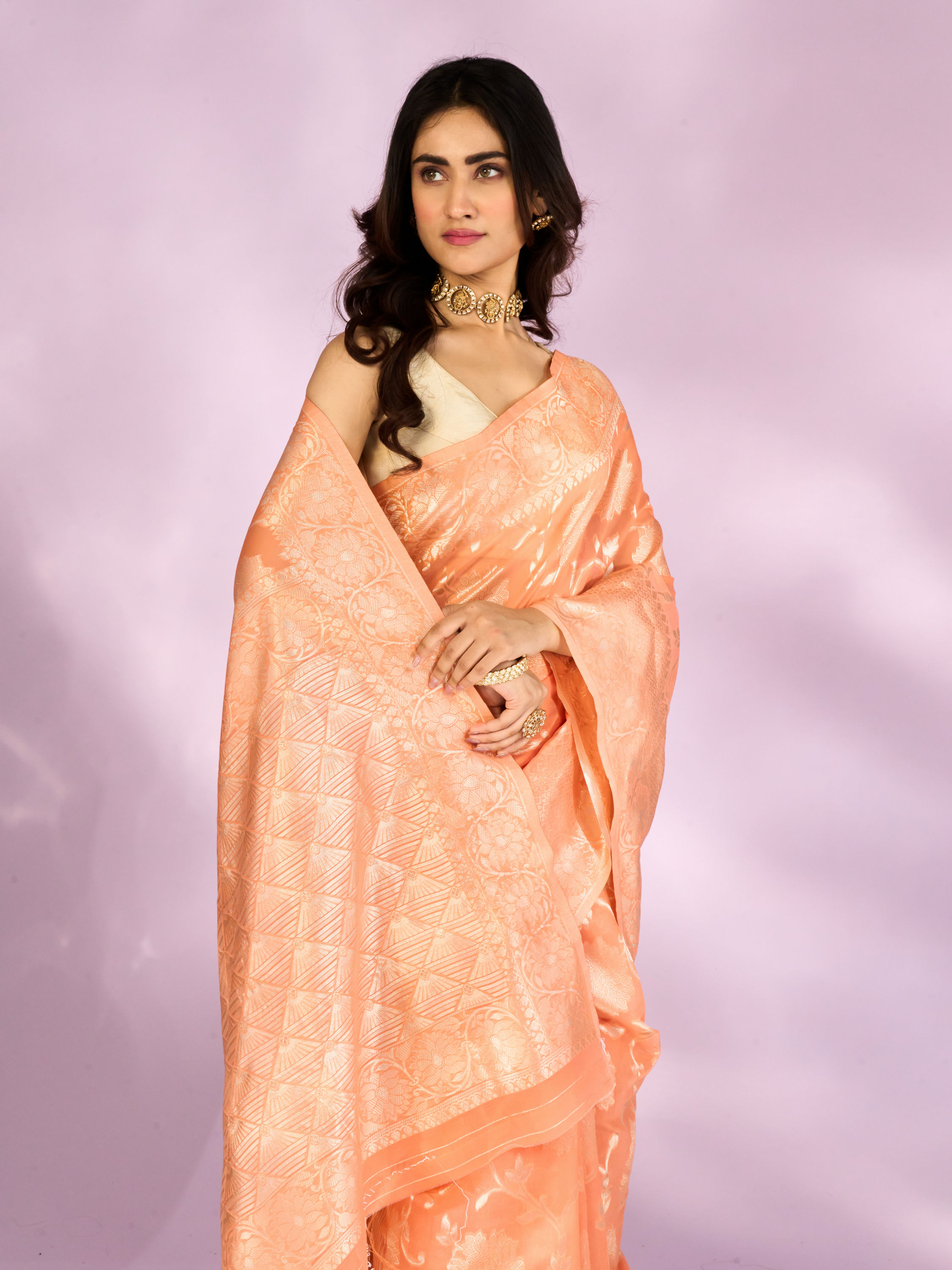 Mohey Women Celestial Orange Charm Saree