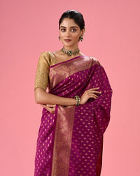Mohey Women Wine Red Festivity Saree