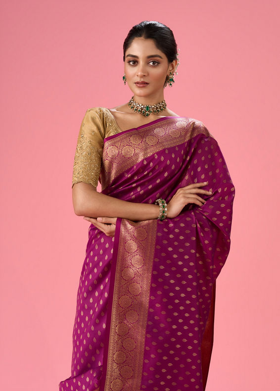 Mohey Women Wine Red Festivity Saree