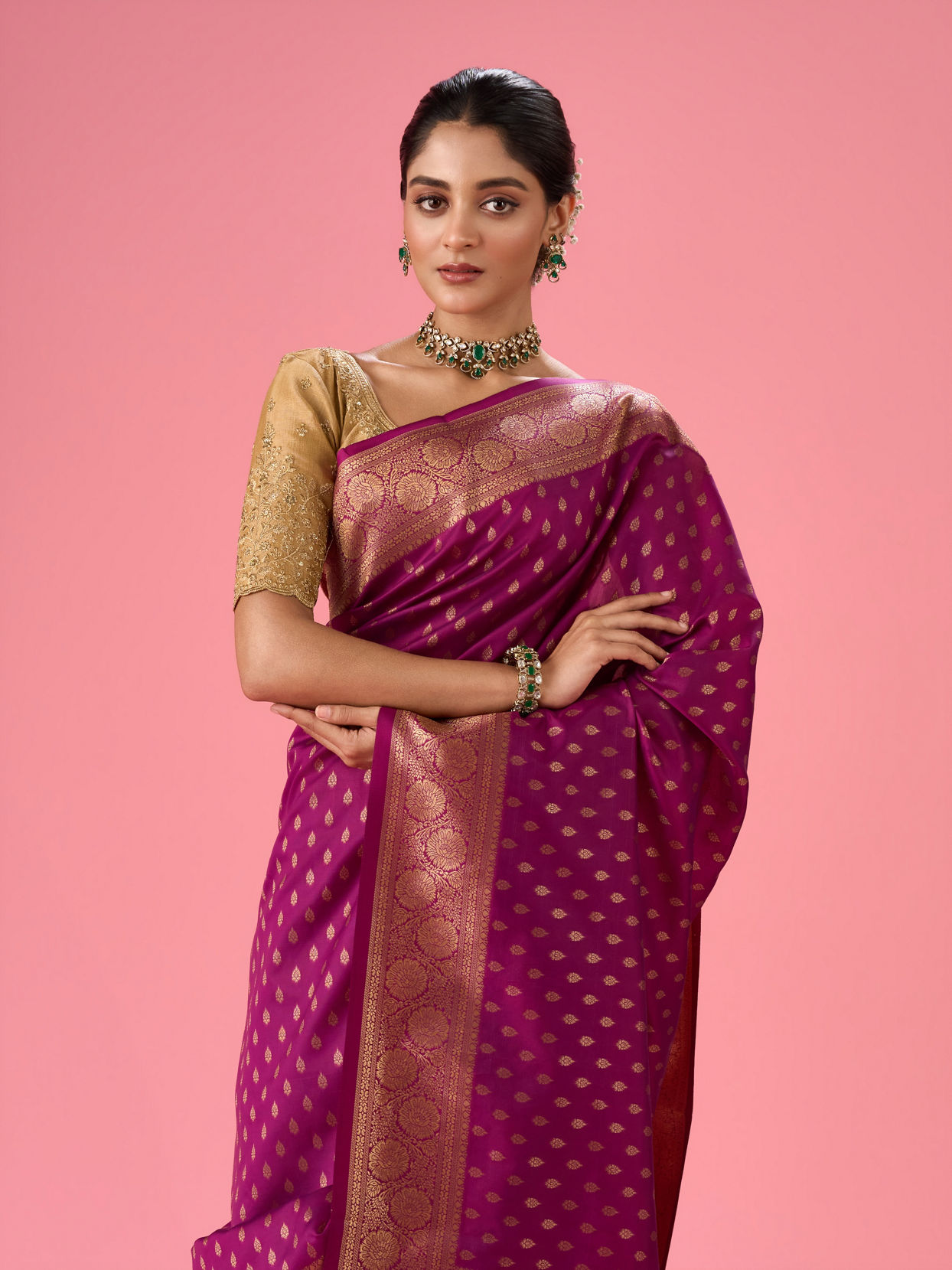 Mohey Women Wine Red Festivity Saree