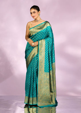 Mohey Women Gleaming Rama Green Silk Saree