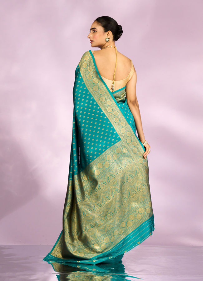 Mohey Women Gleaming Rama Green Silk Saree