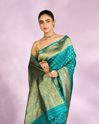Mohey Women Gleaming Rama Green Silk Saree