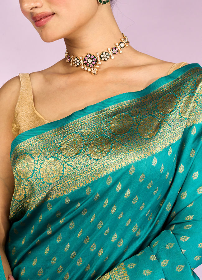 Mohey Women Gleaming Rama Green Silk Saree
