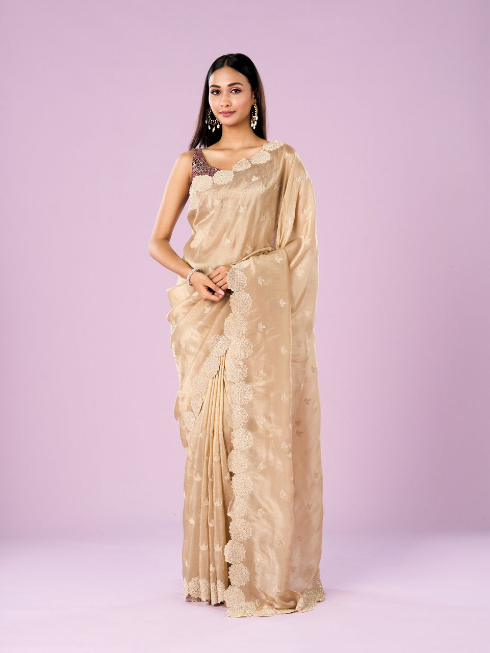 Mohey Women Fawn Chinon Elegance Saree