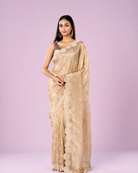 Mohey Women Fawn Chinon Elegance Saree