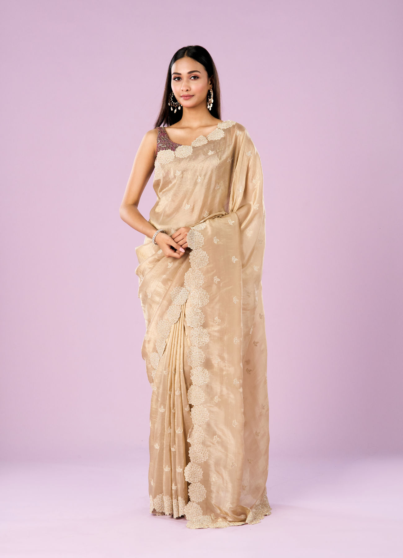 Mohey Women Fawn Chinon Elegance Saree