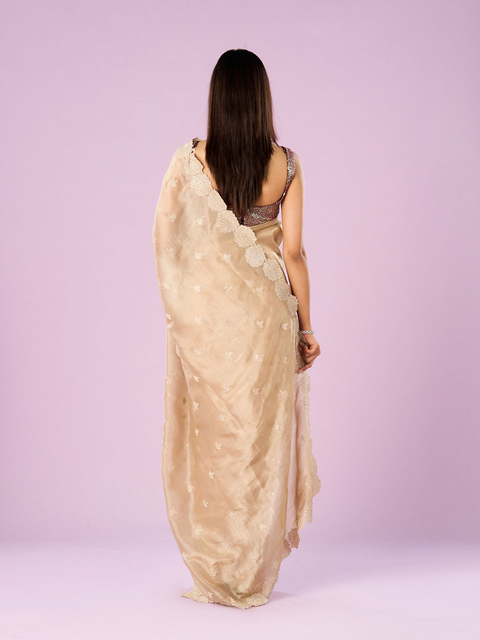 Mohey Women Fawn Chinon Elegance Saree