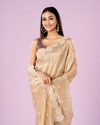 Mohey Women Fawn Chinon Elegance Saree
