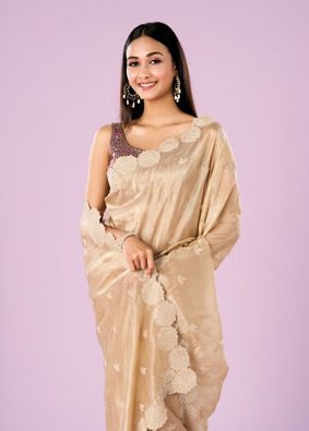 Mohey Women Fawn Chinon Elegance Saree