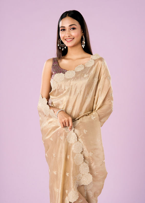 Mohey Women Fawn Chinon Elegance Saree