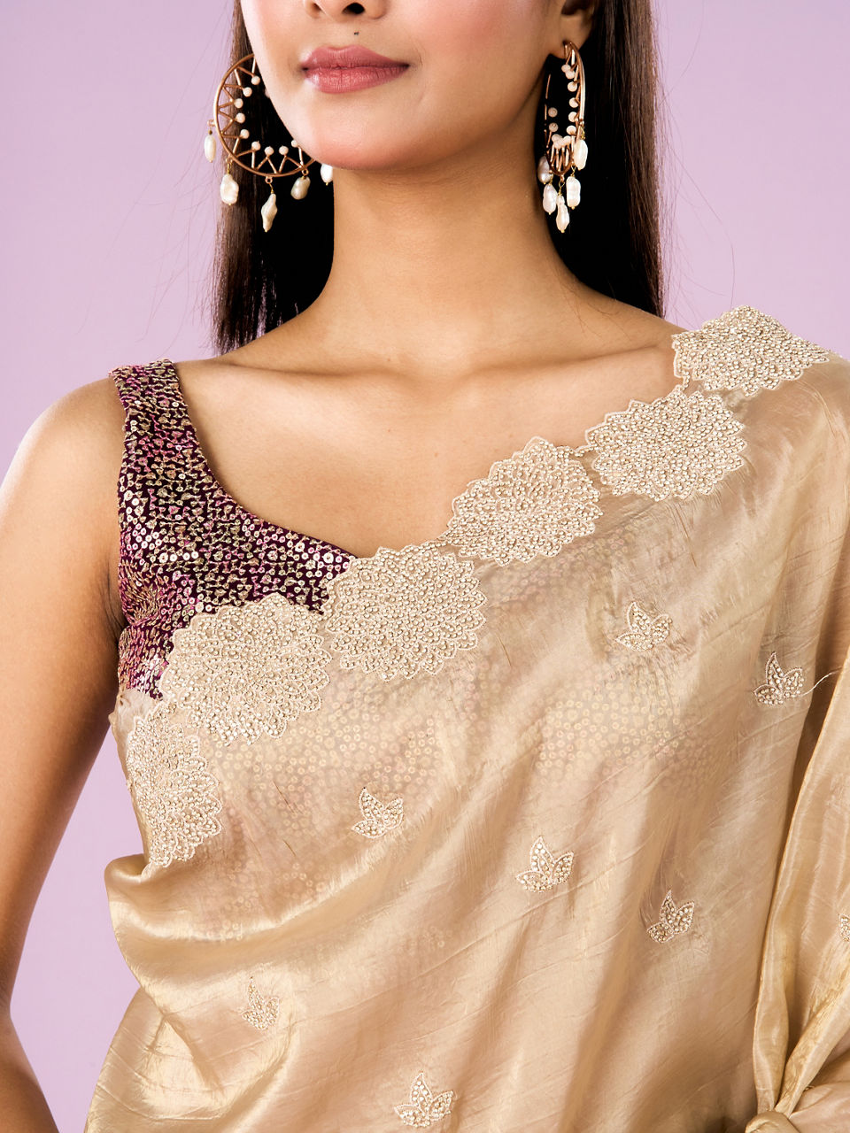 Mohey Women Fawn Chinon Elegance Saree