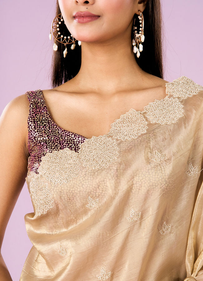 Mohey Women Fawn Chinon Elegance Saree