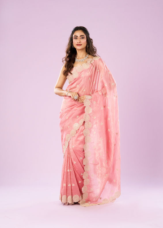 Mohey Women Resplendent Pink Chinon Saree