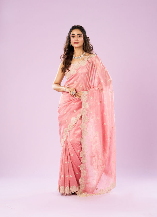 Mohey Women Resplendent Pink Chinon Saree