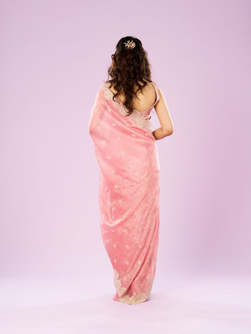 Mohey Women Resplendent Pink Chinon Saree