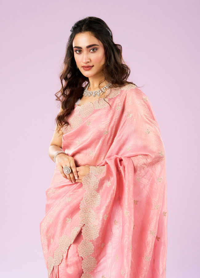 Mohey Women Resplendent Pink Chinon Saree