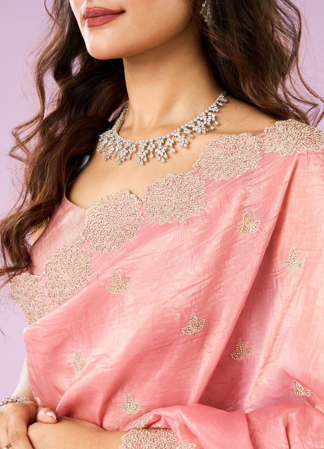 Mohey Women Resplendent Pink Chinon Saree