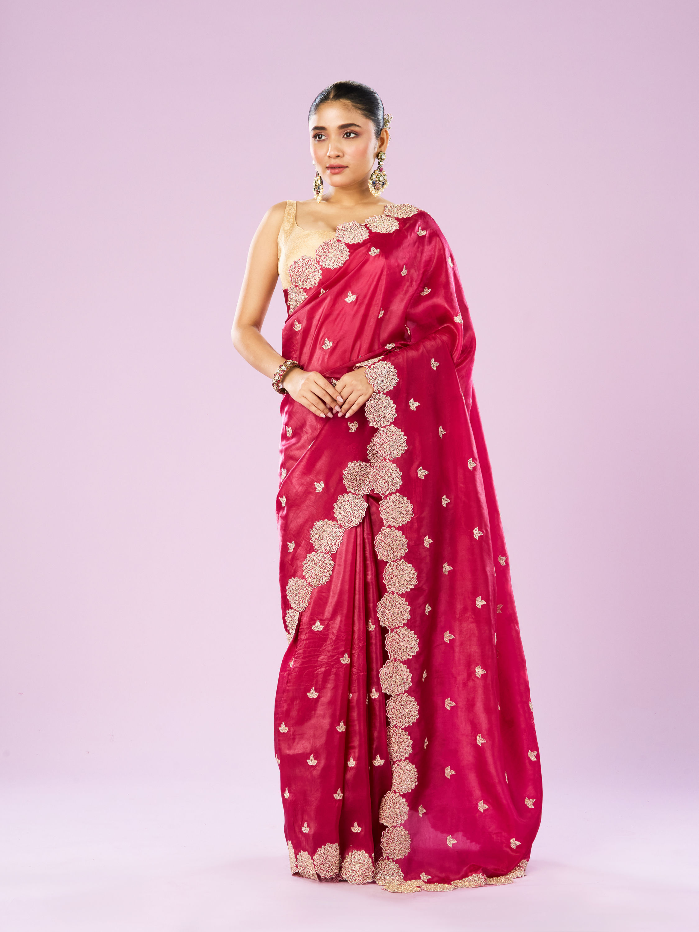 Mohey Women Royal Rani Organza Saree